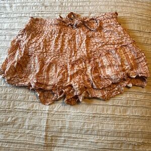 Vestique Rust Boho Floral Ruffle Shorts L Lined Skort Festival